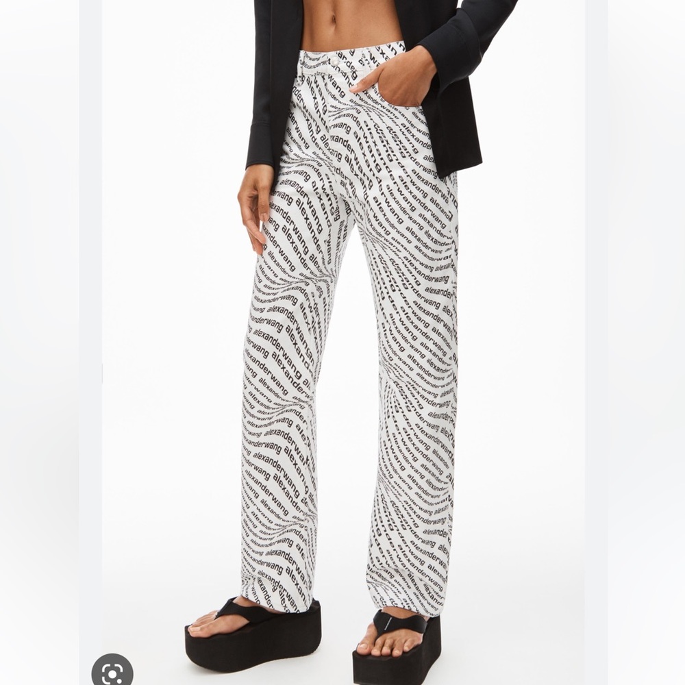 Alexander Wang White and Black Logo Wave Straight Leg Jeans